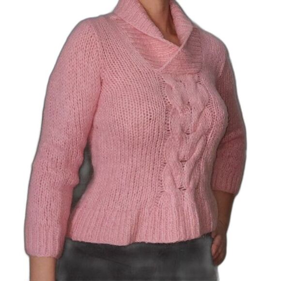 Vtg Lauren Ralph Lauren Exclusive Hand Knit Pink Cable Knit Shawl Neck Sweater M - Picture 5 of 9